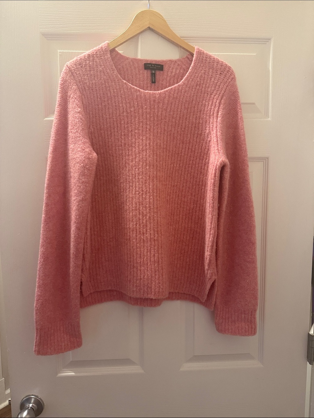 rag & bone Pink Ribbed Crewneck Sweater extra fine merino wool LNC